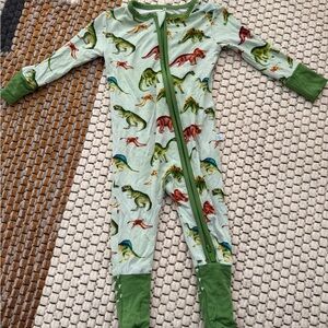 Posh Peanut Dinosaur Print Kids Footie Pajama - Green and Red